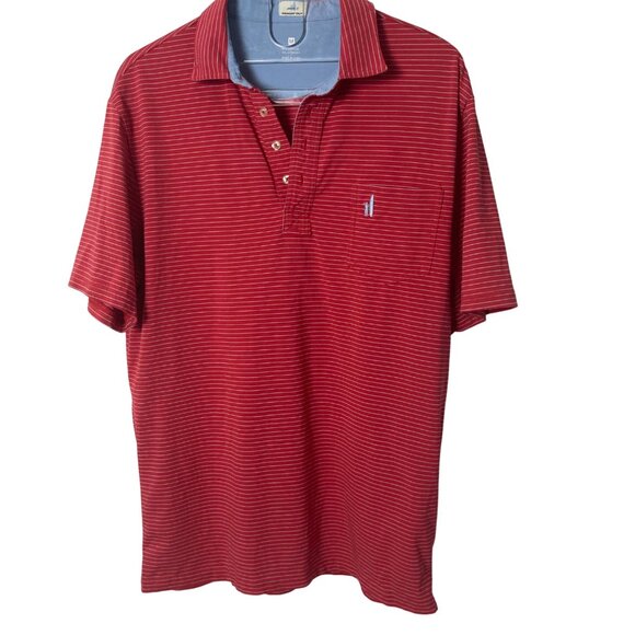 Johnnie O Hangin Out Polo Golf Shirt Mens Medium Red Striped Preppy Collegiate - Picture 1 of 6